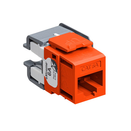 LEVITON Extreme Cat6A Quickport Orange, Connector, Channel-Rated 6110G-RO6